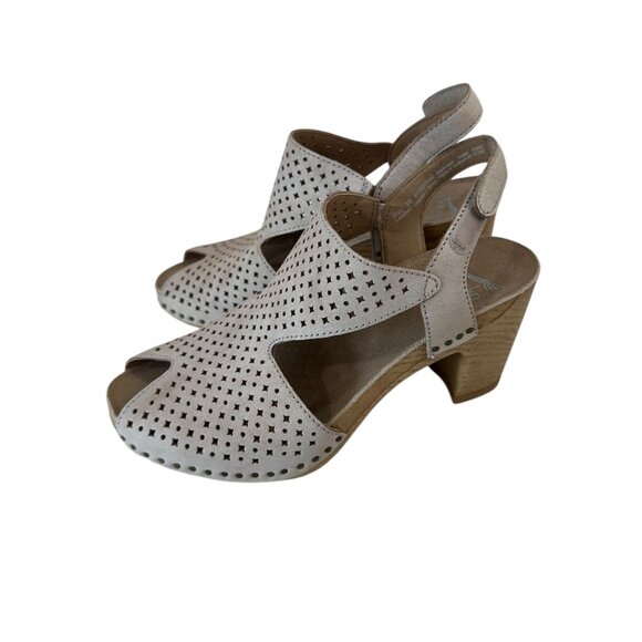 Dansko Teagan Womens Size 36 Perforated Leather Slingback Heeled Sandals Beige - Picture 9 of 15